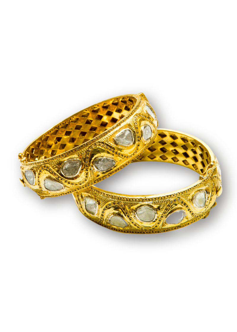 Pave Rose cut Diamond (6.1C) Bangle in Gold Plate over Sterling-Bracelets-Gretchen Ventura