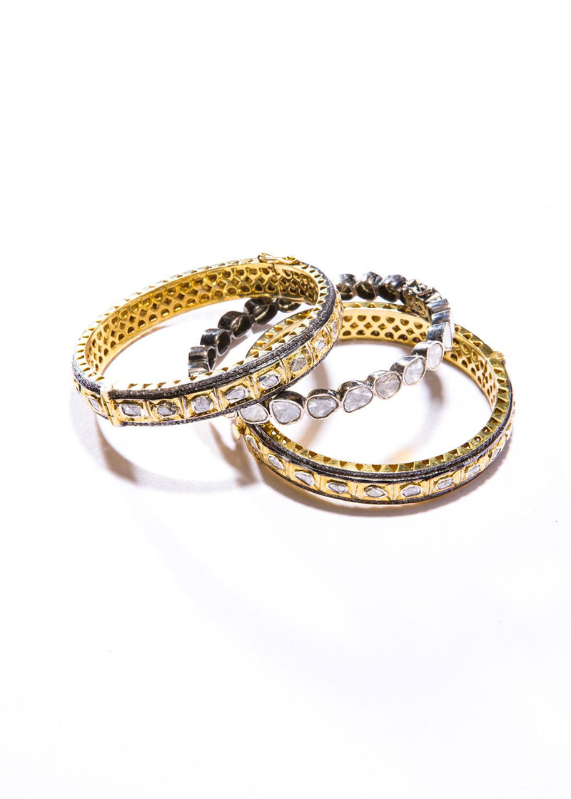 Pave & Rose Cut Diamond in Gold Plate over Sterling Bracelet #2867-Bracelets-Gretchen Ventura