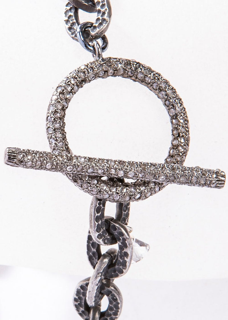 Rhodium Plated Sterling GV Chain w/ Pave Diamond Toggle Clasp Bracelet #2874-Bracelets-Gretchen Ventura