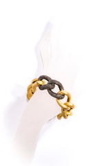 Gold Plate Hand Hammered Silver & Pave Diamond Curb Link Chain Bracelet #2895-Bracelets-Gretchen Ventura