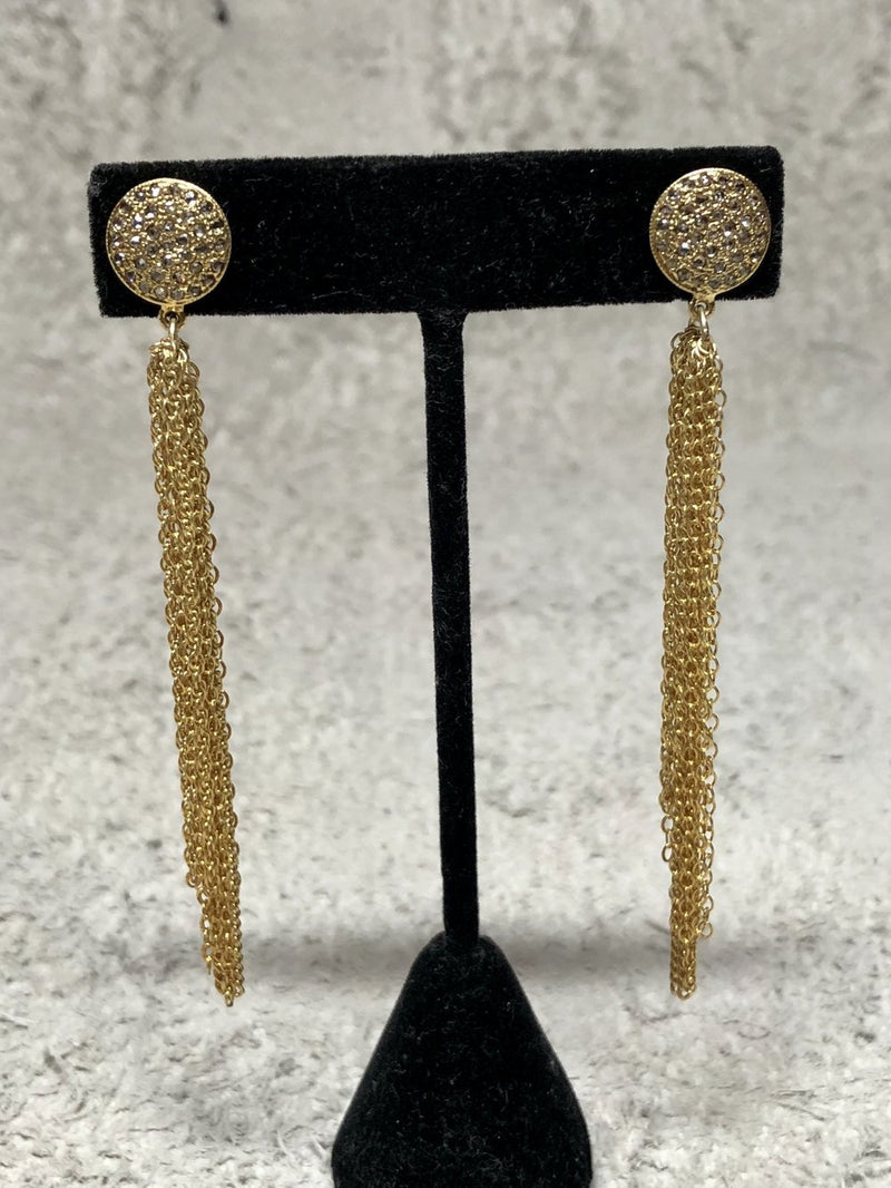 Gold Plated over Silver & Diamond Stud w/ Gold Plated over Silver Sterling Chain Tassel Earrings(3.5)-Earrings-Gretchen Ventura