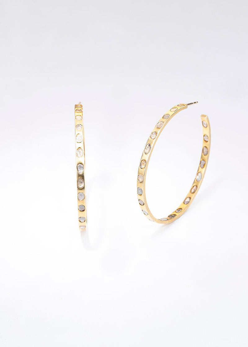 Gold Plate over Sterling and Conflict free Diamond Slice Hoops #3367-Earrings-Gretchen Ventura