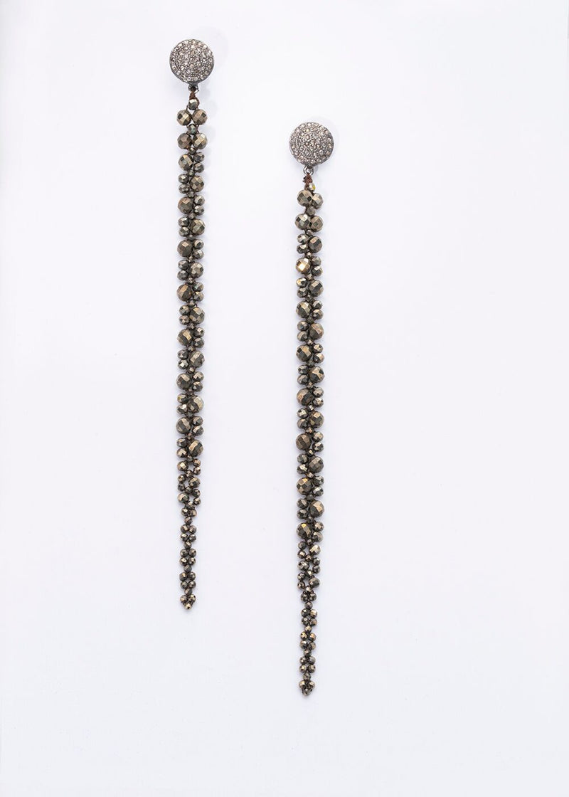 Faceted Natural Pyrite Macramé Earrings on Diamond Post #3382-Earrings-Gretchen Ventura