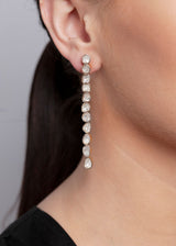 Gold Plate over Sterling and Rose Cut Diamonds (2.8 C) Drop Earrings (3") #3410-Earrings-Gretchen Ventura