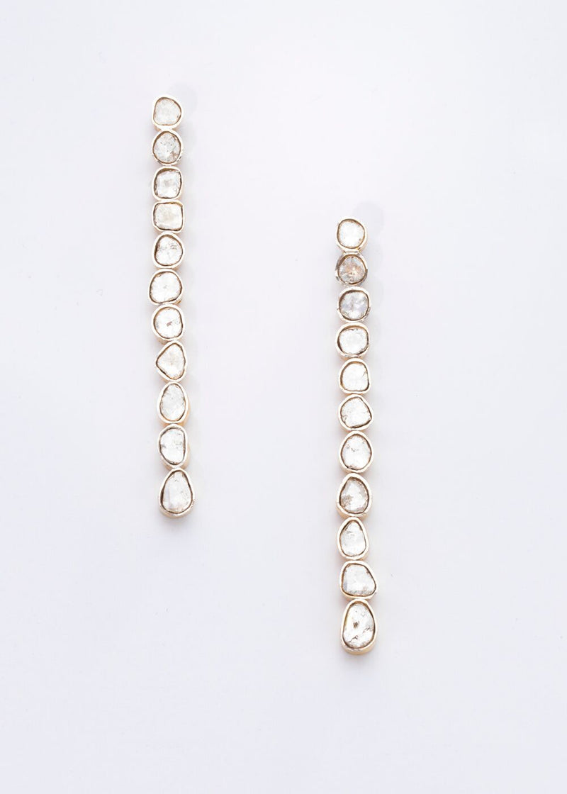 Gold Plate over Sterling and Rose Cut Diamonds (2.8 C) Drop Earrings (3") #3410-Earrings-Gretchen Ventura