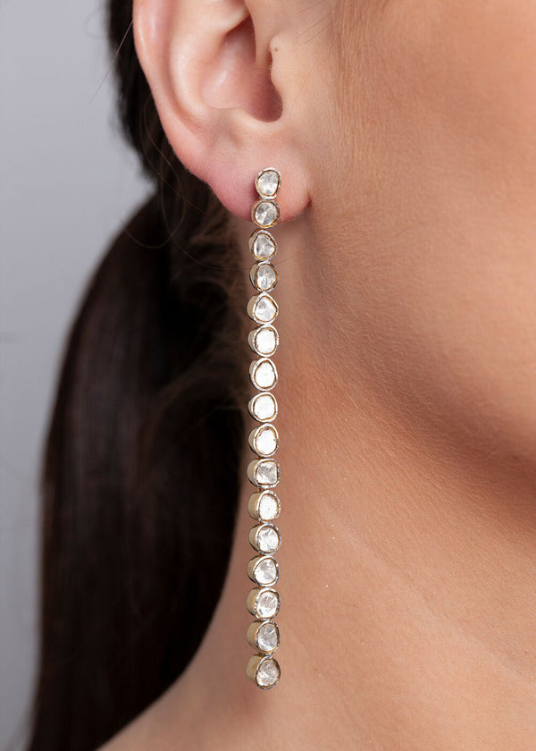 Sterling and Rose Cut Diamonds (3.7 C) Drop Earrings (4") #3414-Gretchen Ventura