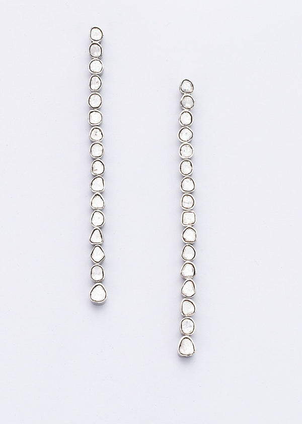 Sterling and Rose Cut Diamonds (3.7 C) Drop Earrings (4") #3414-Gretchen Ventura