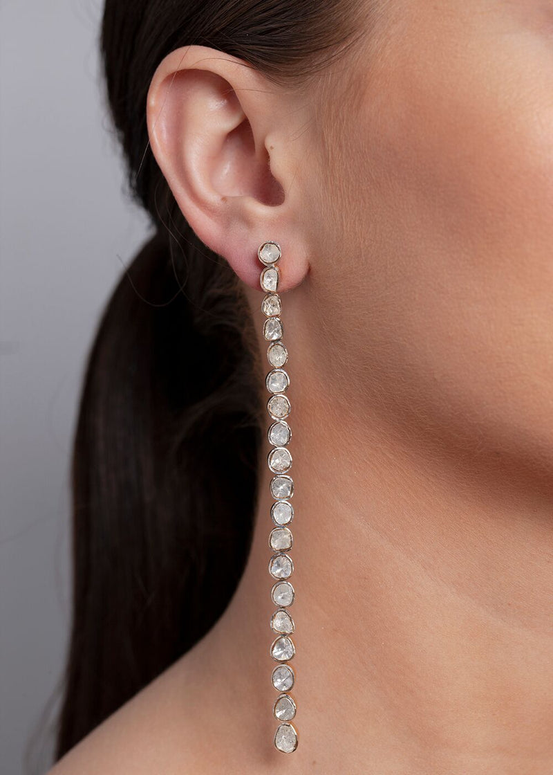 Sterling and Rose Cut Diamonds (5.2 C) Drop Earrings (5") #3415-Earrings-Gretchen Ventura