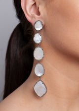 Sterling & Diamond Encrusted Mother of Pearl Drop Earrings(5") #3416-Earrings-Gretchen Ventura