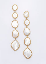 Gold Plate over Sterling & Diamond Encrusted Mother of Pearl Drop Earrings(5") #3417-Earrings-Gretchen Ventura
