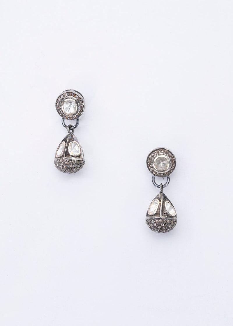 Rose cut and Pave Diamond Drop Earrings-Earrings-Gretchen Ventura