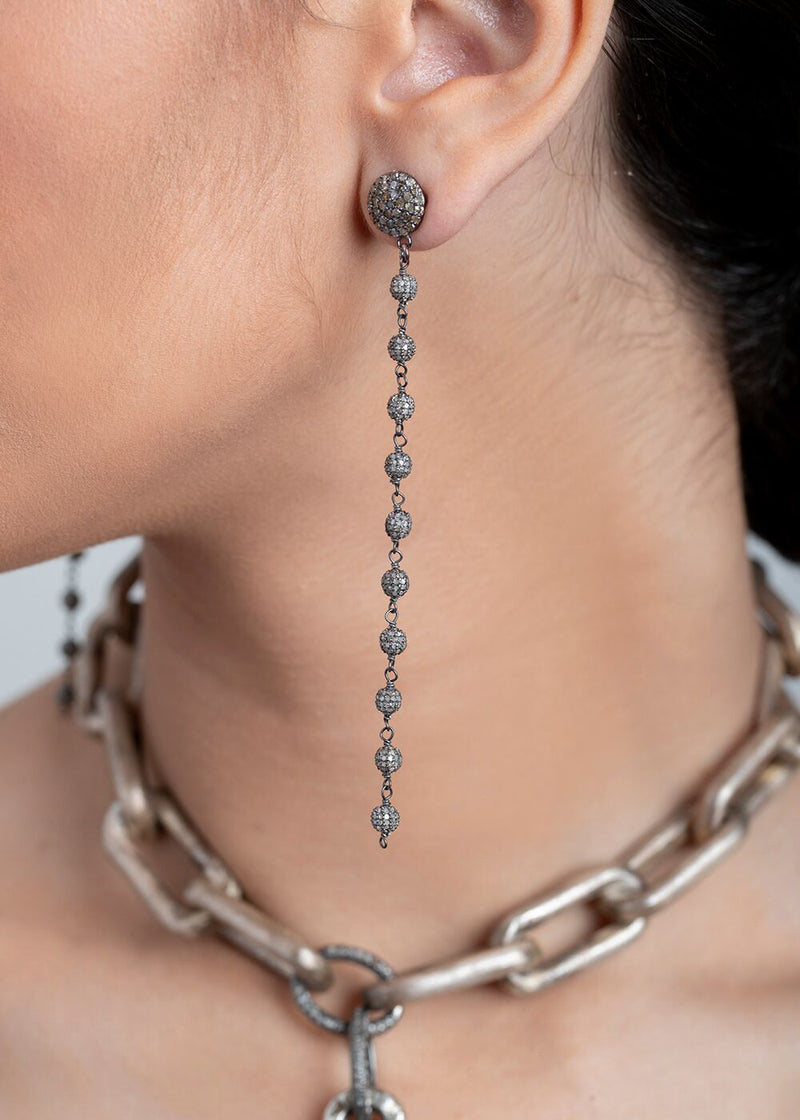 Diamond Pave Rosary Chain Earrings on Rose Cut Diamond Posts #3438-Earrings-Gretchen Ventura