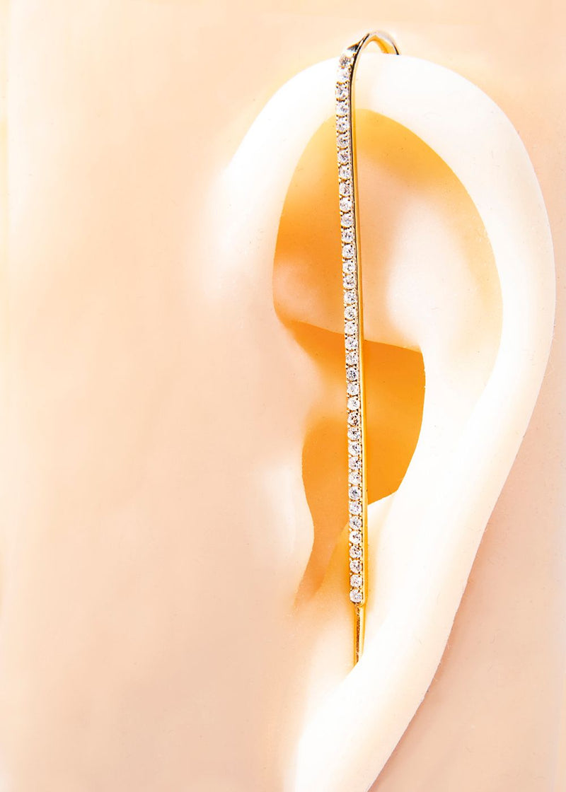 14K Yellow Gold & Diamond Bar Earring (2.7") (.25C )-Earrings-Gretchen Ventura