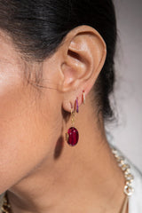 Yellow Gold, Brilliant Cut Diamond & Fine Gem Stone (Emerald, Sapphire, Ruby) Reversible Huggies #3512-Earrings-Gretchen Ventura