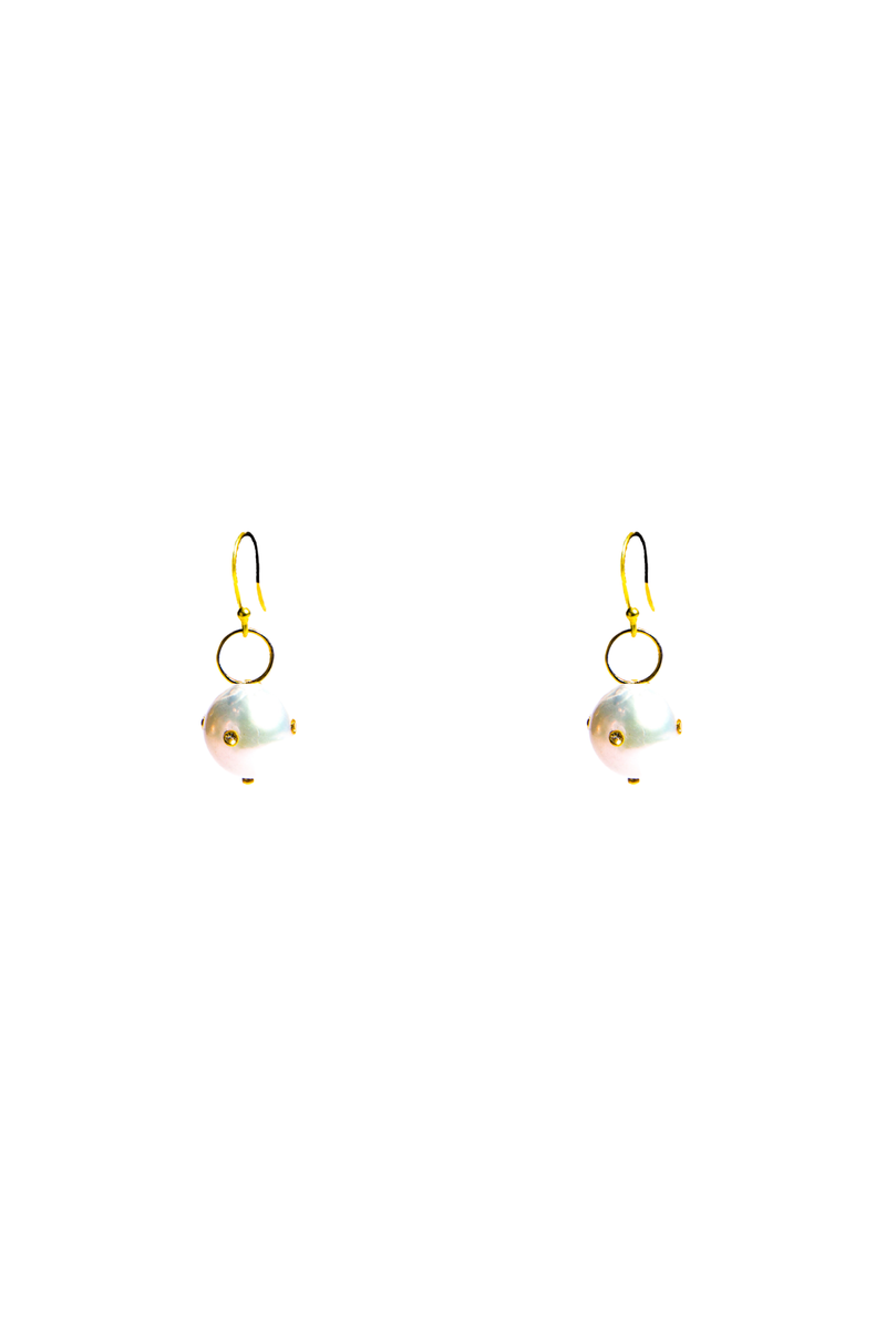 Fresh Water Pearls Embedded w/ Brilliant Diamonds (.04c) on 22K Wire Earrings #3514-Earrings-Gretchen Ventura