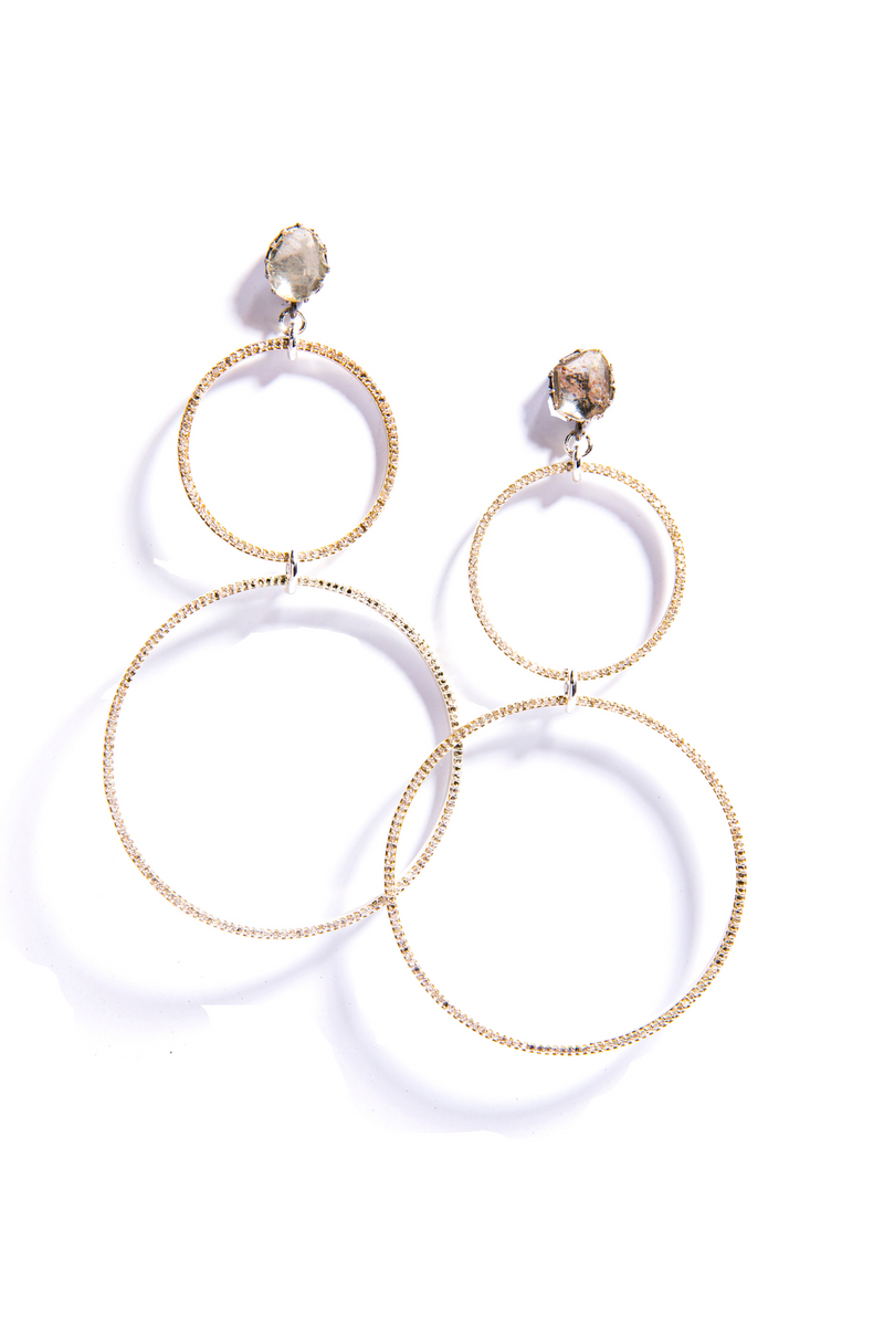 Sterling Silver & Diamond Double Hoop Drop Earrings (3.5") #3524-Earrings-Gretchen Ventura