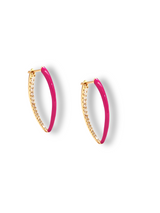Barbie Pink Enamel and Brilliant Diamond in 14K Gold Hoop Earring 1.1" #3537-Earrings-Gretchen Ventura