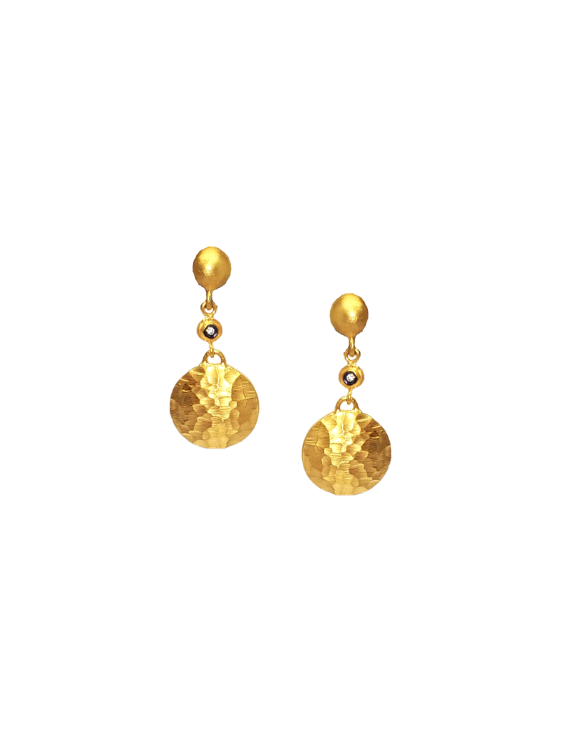24K Matte Gold Fused (20 microns) Over Sterling (5.52g silver, .57g gold) W/ Diamond (.04C) Drop Earring #3554-Earrings-Gretchen Ventura