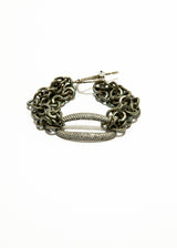 Patina'd Silver Plate Hammered Chain Bracelet w/ Diamond Oval Link #6093-Bracelets-Gretchen Ventura