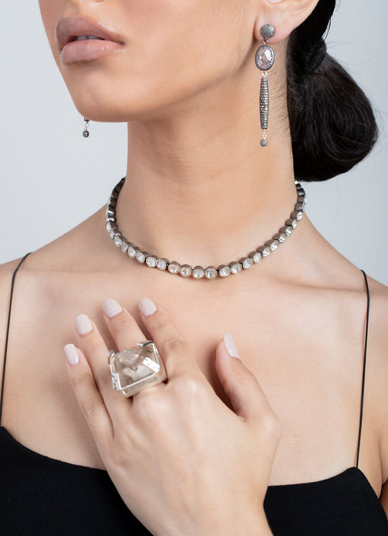 Manifestation Crystal, Amber Diamond Ring in Sterling Silver #5024-Rings-Gretchen Ventura
