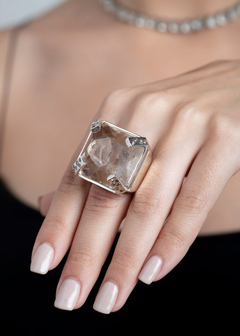 Manifestation Crystal, Amber Diamond Ring in Sterling Silver #5024-Rings-Gretchen Ventura