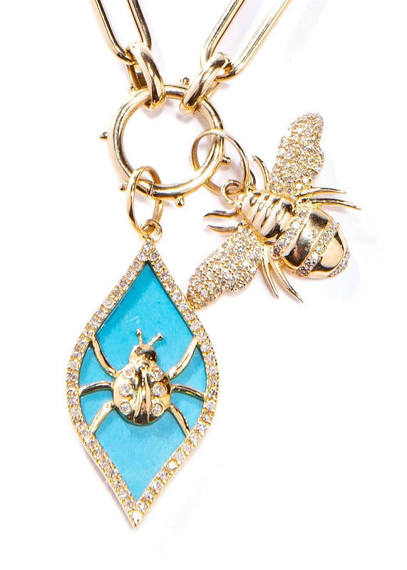 14K Yellow Gold & Diamond Bee Pendant (.80")(0.35C) #7196-Neck Pendant-Gretchen Ventura