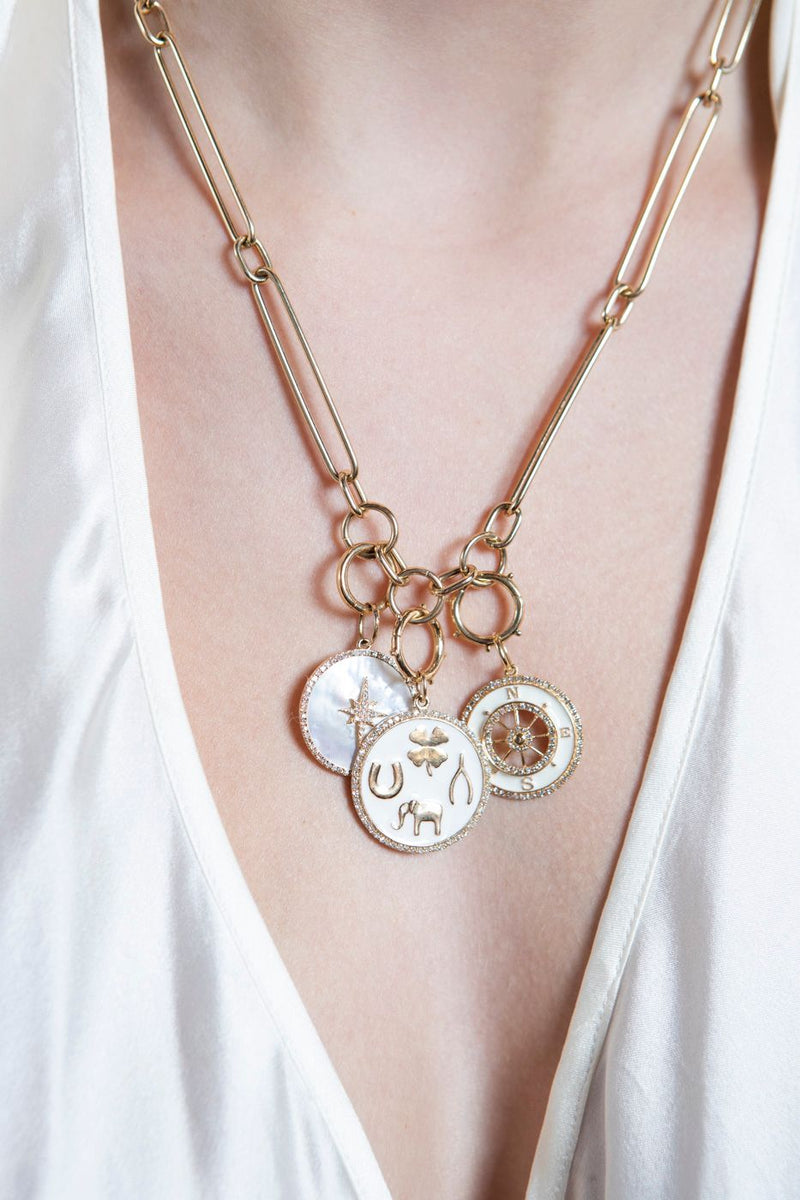 14K Yellow Gold, Diamond & Enamel Good Luck Pendant #7200-Neck Pendant-Gretchen Ventura