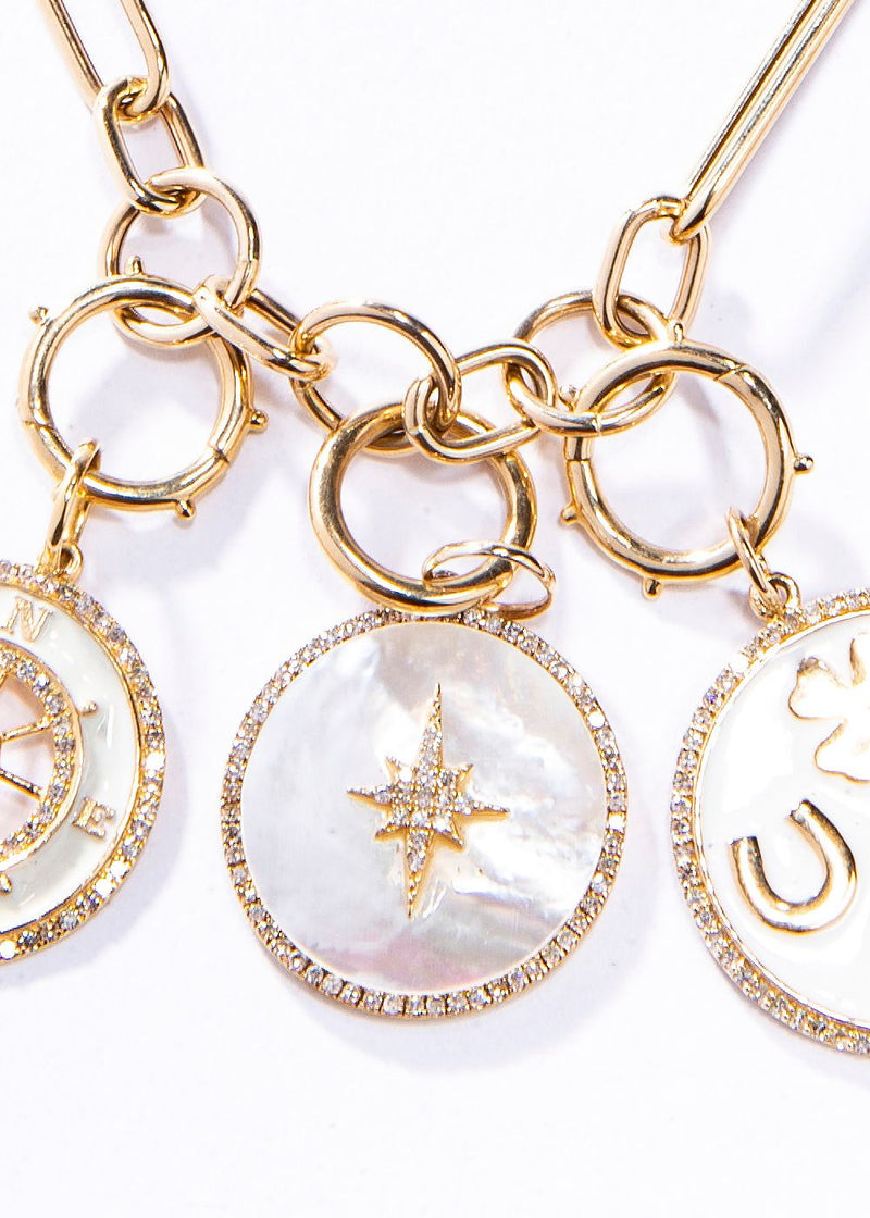 14K, Yellow Gold, Mother of Pearl & Diamond Sunburst Pendant #7199-Neck Pendant-Gretchen Ventura
