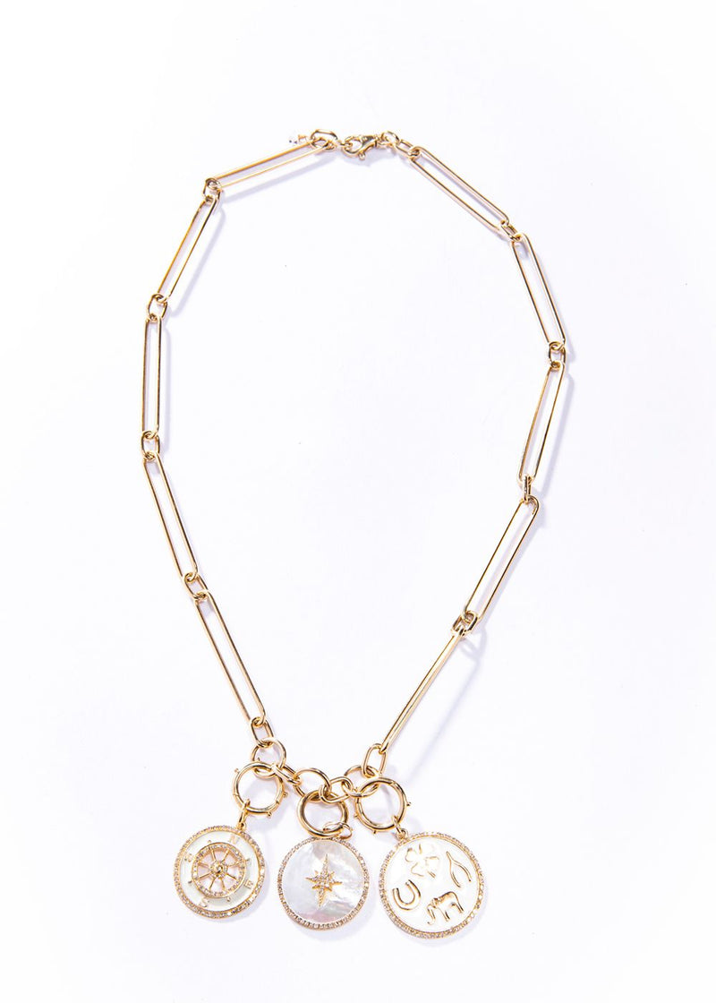 14K, Yellow Gold, Mother of Pearl & Diamond Sunburst Pendant #7199-Neck Pendant-Gretchen Ventura