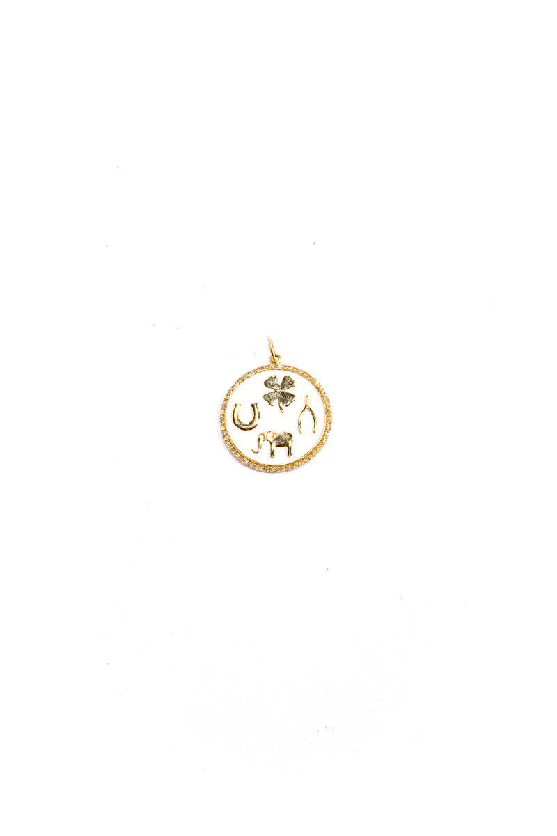 14K Yellow Gold, Diamond & Enamel Good Luck Pendant #7200-Neck Pendant-Gretchen Ventura