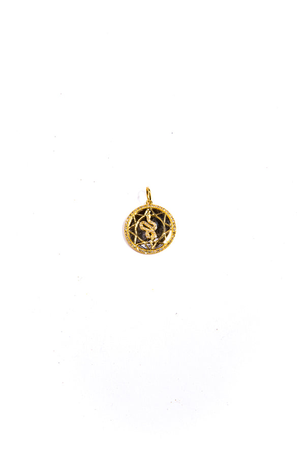 14 K Gold, Diamond (.45 C), Serpent & Moon Pendant (1.1") #7247-Neck Pendant-Gretchen Ventura