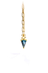 14K Yellow Gold w/ Brilliant cut Diamond, Faceted Blue London Topaz Dagger Drop Pendant #7250-Neck Pendant-Gretchen Ventura