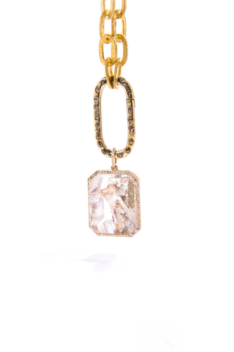 Vintage Quartz Crystal Intaglio Pagoda Pendent in 14K Gold (6.96g) & Brilliant Cut Diamonds (.39 C) #7252-Neck Pendant-Gretchen Ventura