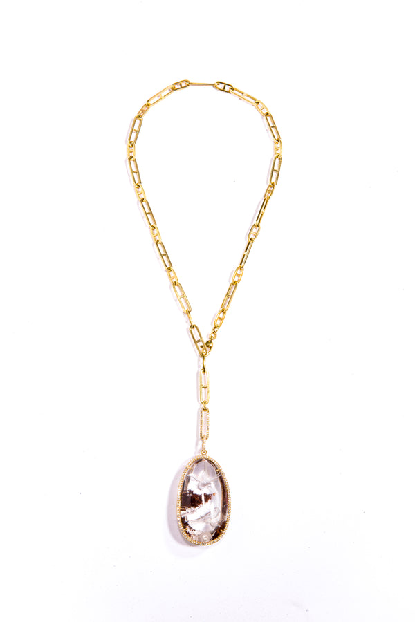 Oval Quartz Crystal Intaglio Flying Doves Pendant in 14K Gold (32.4g) & Brilliant Cut Diamonds (0.88C) #7256-Neck Pendant-Gretchen Ventura