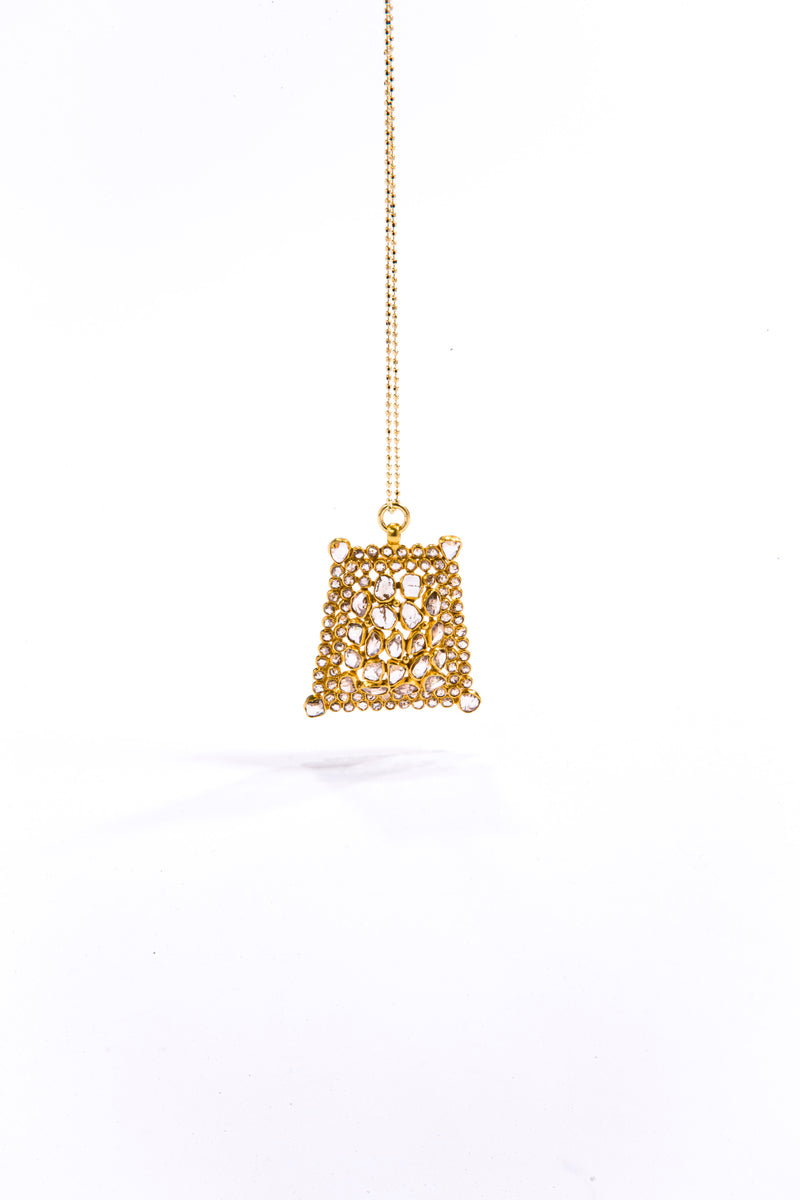 18K Gold & Rose Cut Diamond (3.97c) Rectangle Pendant (1.5" Length. 1" Bottom Width") #7266-Neck Pendant-Gretchen Ventura