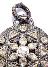 Polki & Single Cut Diamonds on Sterling Silver Pendant 2" #7206-Neck Pendant-Gretchen Ventura