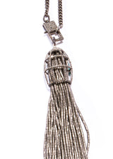 Matte Silver Hematite, Diamond & Sterling Cage Tassel w/ Matte Sterling Curb Chain #9450-Necklaces-Gretchen Ventura