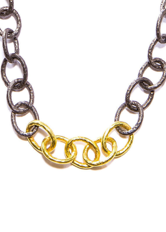 Hand Hammered 18K Gold & oxidized sterling link chain #9410-Chain-Gretchen Ventura