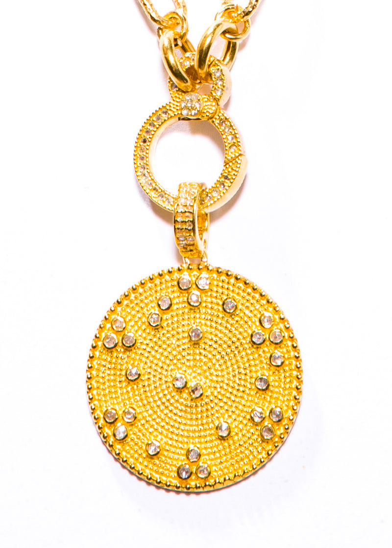 Gold Vermeil Over Sterling & Diamond Pendant w/ Gold Vermeil Link Chain, Clasp & Bale #9447-Necklaces-Gretchen Ventura