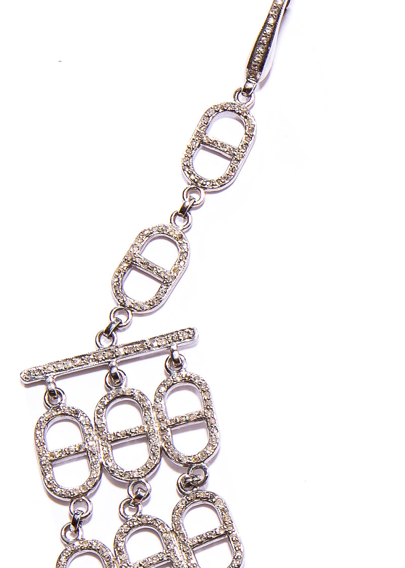Diamond Pave Sterling 3 Strand "H" Link choker #9422-Necklaces-Gretchen Ventura