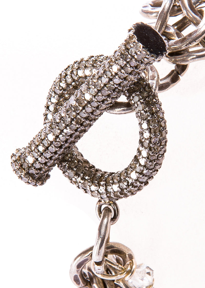 Blackened Hand Hammered Silver Bracelet w/ Pave Diamond Toggle #2849-Bracelets-Gretchen Ventura