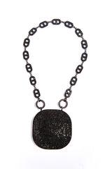 Black Spinel "H" Link Sterling Silver Necklace w/ Black Spinel Plate #9096-Necklaces-Gretchen Ventura