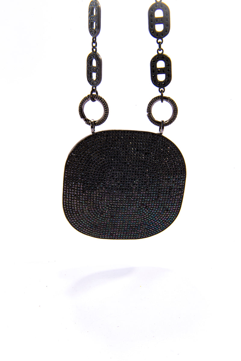 Black Spinel "H" Link Sterling Silver Necklace w/ Black Spinel Plate #9096-Necklaces-Gretchen Ventura