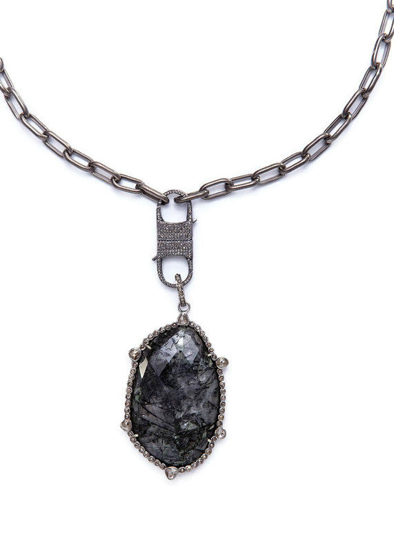 Black Rutilated Quartz & Diamond Pendant-Necklaces-Gretchen Ventura