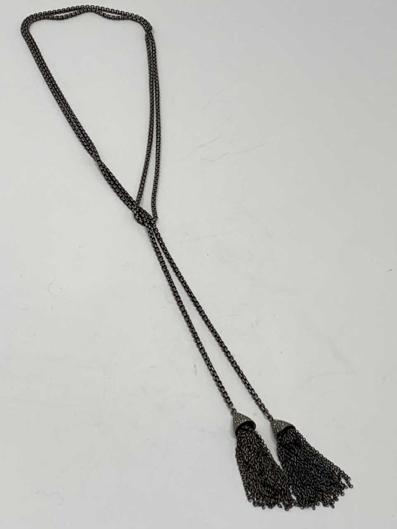 Pave Diamond & Sterling Chain Tassel on Blackened Sterling Chain #9150-Necklaces-Gretchen Ventura