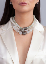 Faceted Prehnite Beads, Pave Diamond Tube and Rose cut Diamond Wheels #9174-Necklaces-Gretchen Ventura