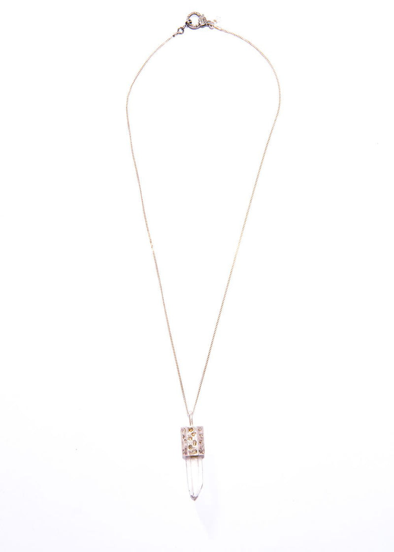 Crystal Pendant Capped w/ Sterling Silver & Conflict Free Diamond Slices & Sterling Silver Curb Chain #9193-Necklaces-Gretchen Ventura