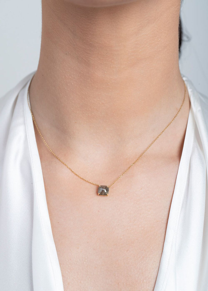 Rose Cut Gray Diamond & Gold Chain-Necklaces-Gretchen Ventura