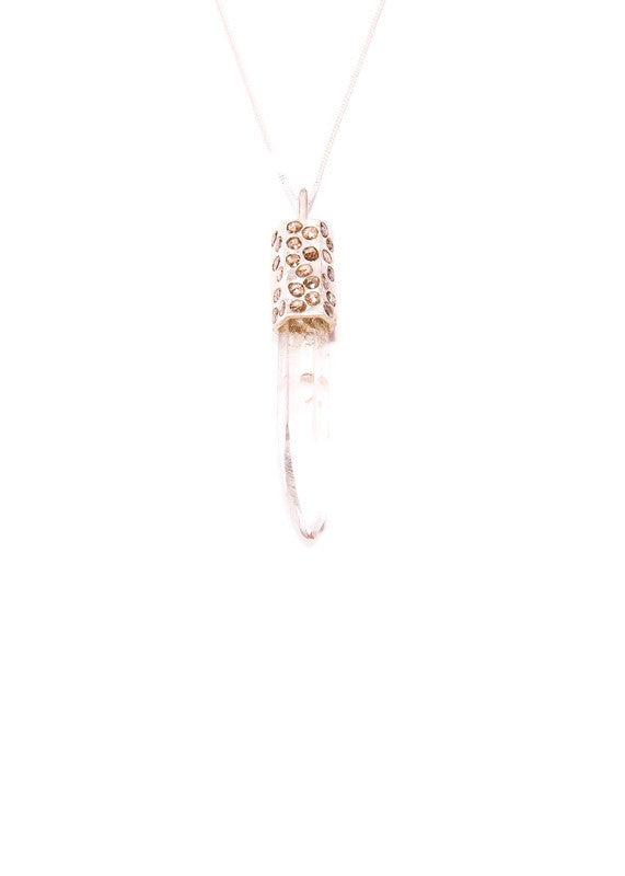 Crystal Pendant Capped w/Sterling Silver & Conflict Free Diamond Slices & Sterling Curb Chain #9241-Necklaces-Gretchen Ventura