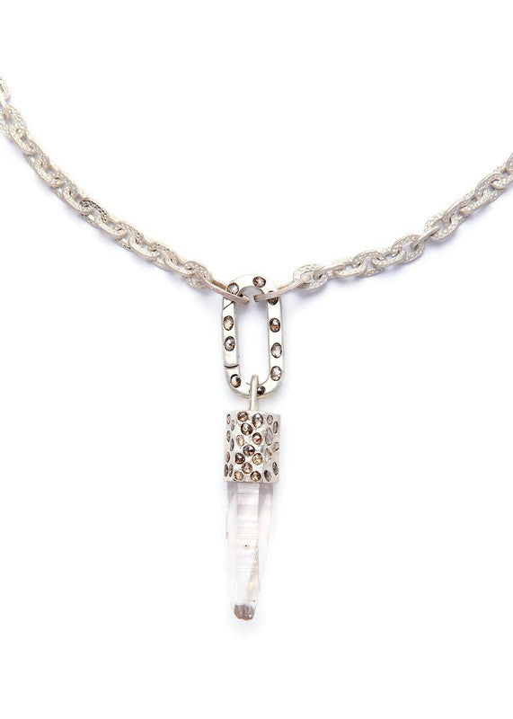 Crystal Pendant Capped w/Sterling Silver & Conflict Free Diamond Slice & Link Chain #9243-Necklaces-Gretchen Ventura